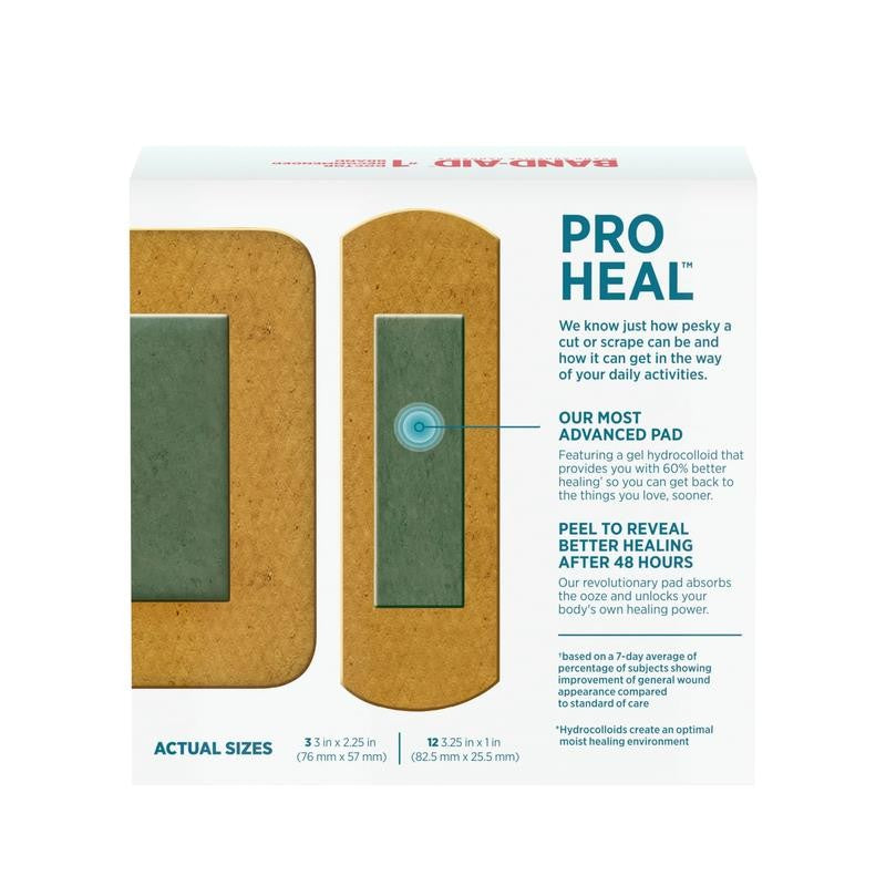 Brand Assorted Pro Heal Bandages, Hydrocolloid Pad, 15 Count