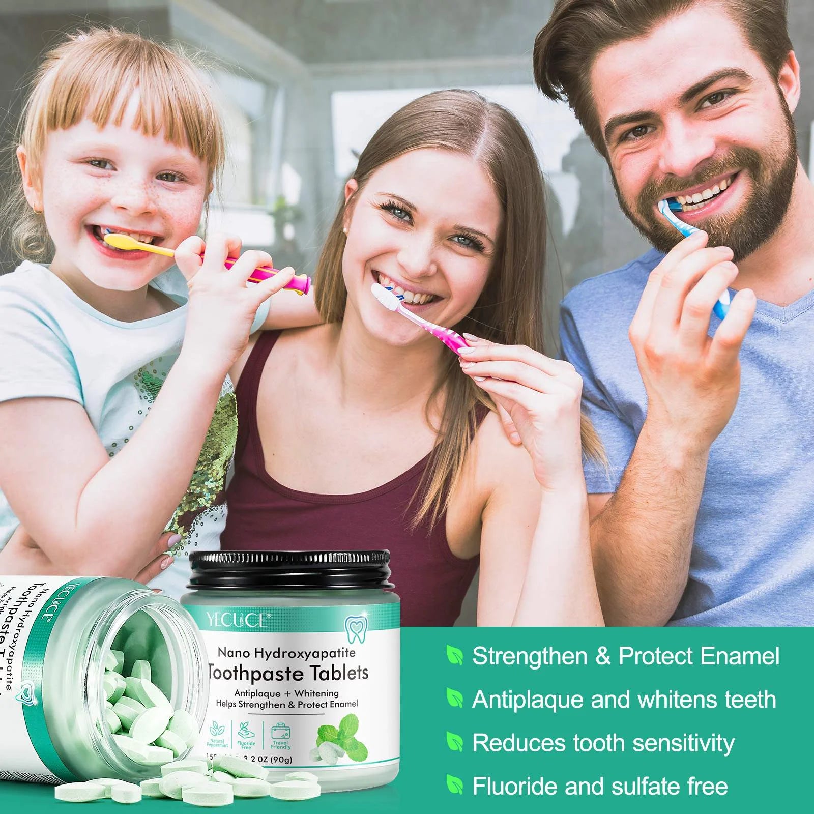 150 Spearmint Tablets , Fluoride Free & Eco Friendly, Travel Mouthwash Tablets, Chewable Toothpaste Tablet 2Pack