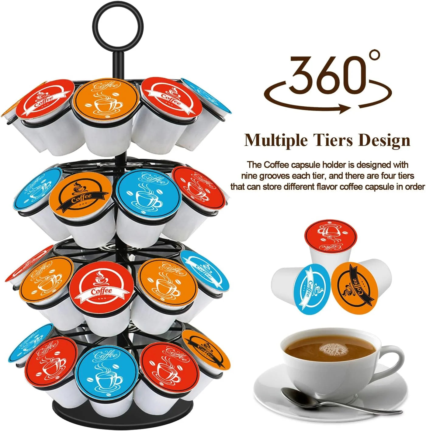 Coffee Pod Carousel Holder Organizer Compatible with 36 Cup Pods，K Cup Holder(Bl