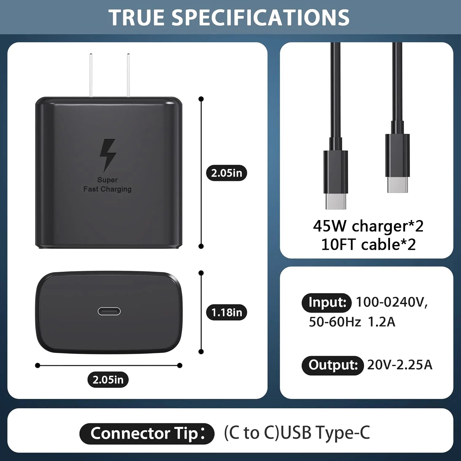 Super Fast Charger Type C 2Pack 45W USB C Fast Charging Block Wall Charger with 2*10FT Android Phone Charger Cable Compatible with Samsung Galaxy S25/S24/S23 /S22/S21/S20