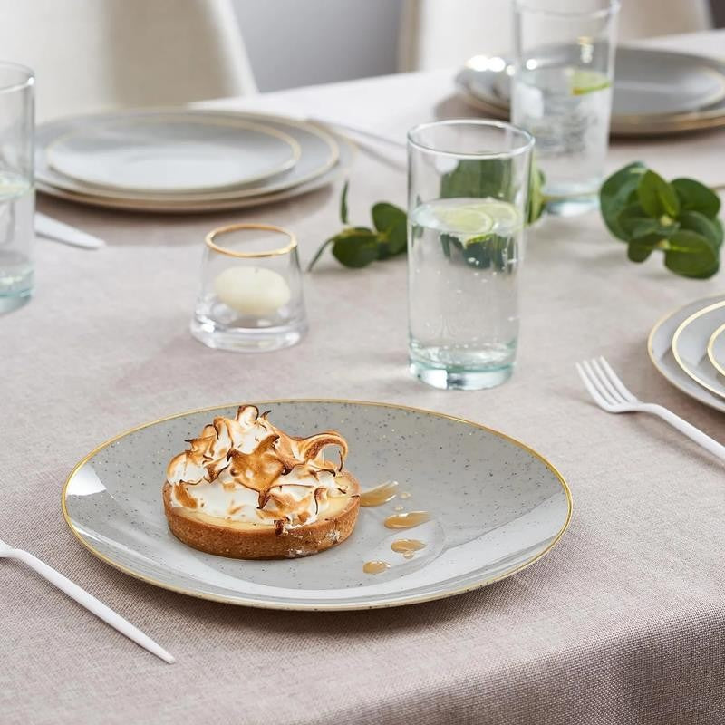 Elegant Plastic Dinner Plates Granite Gray Gold Rim Plastic Silverware, 32 Pack