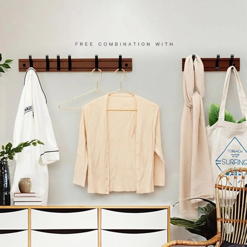 Coat Rack Wall Mount with Movable 5 Metal Hooks, Wooden Coat Rack Farmhouse Coat