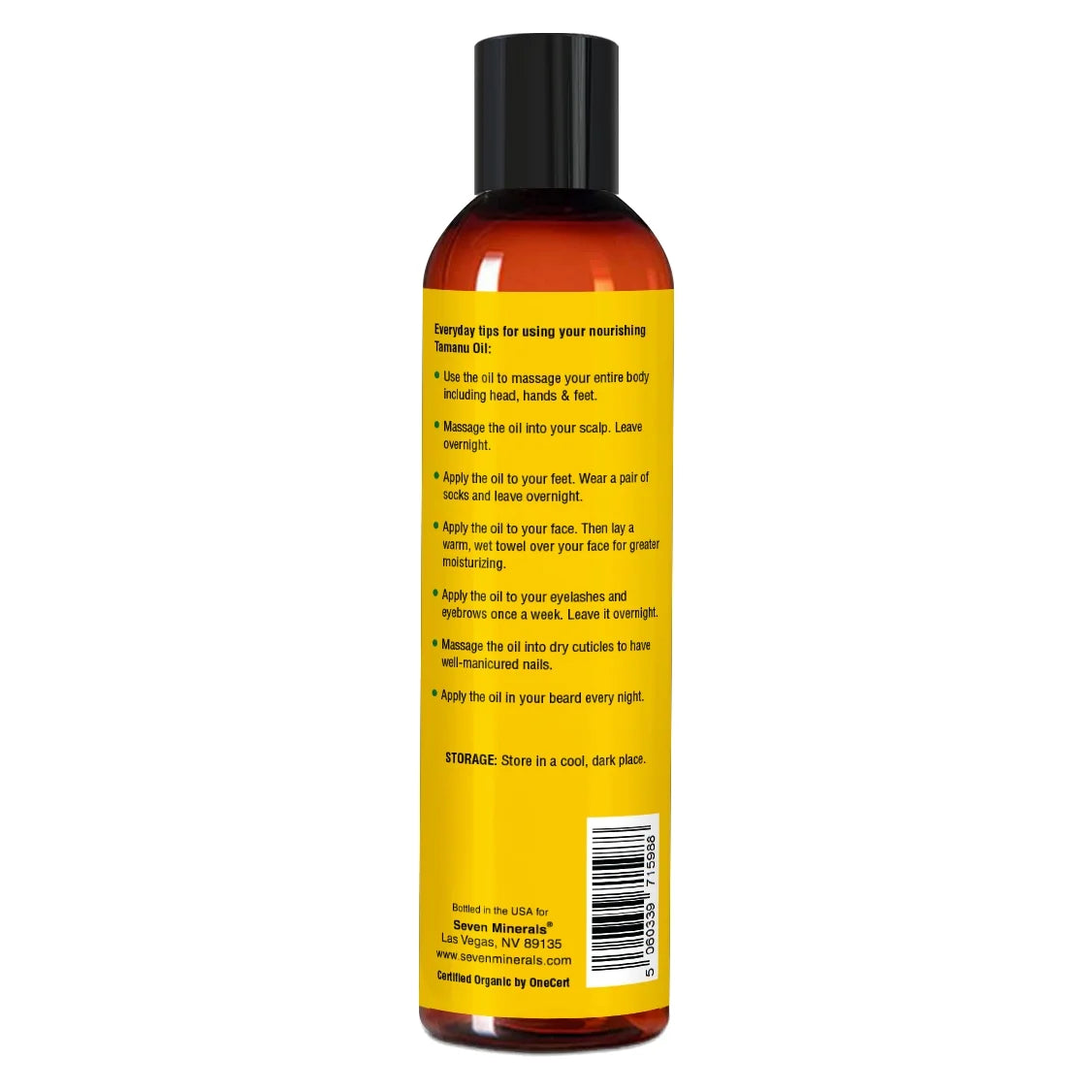 Seven Minerals USDA Organic Tamanu Oil - Big 8Oz - Cold Pressed for Skin, Face, Hair, & Nails