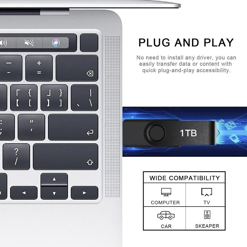 1TB USB Flash Drive 1000GB 1Pack Rotatable Memory Stick External Storage Drive F