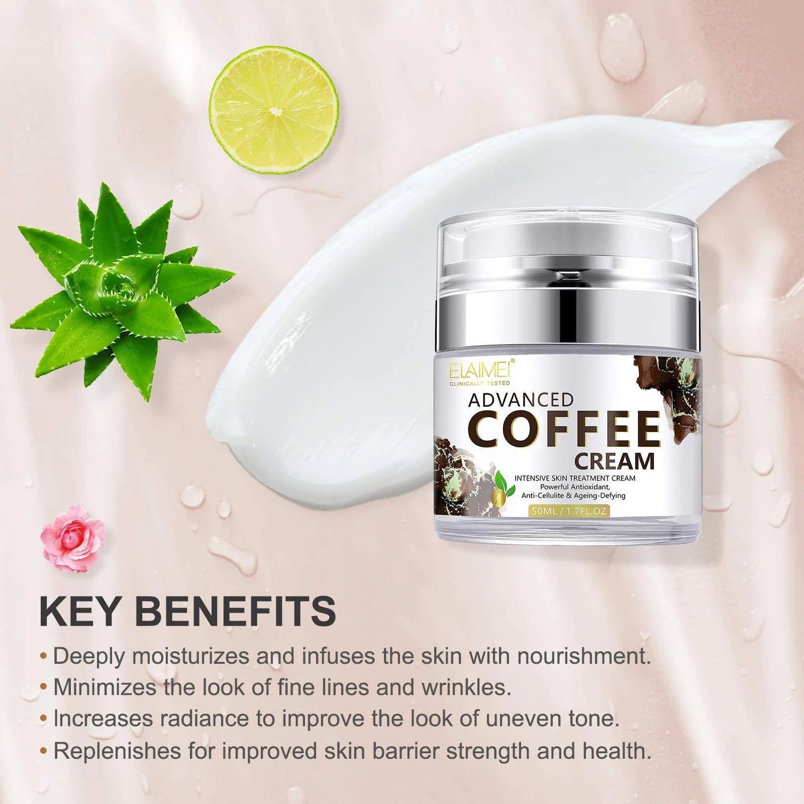 Advanced Coffee Cream for Face, anti Aging Moisturizer for Reducing Wrinkles, Firm, Tighten, Even Skin Tone, Day & Night Cream for Women and Men, 1.7 Fl.Oz