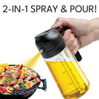 2-In-1 Oil Spray & Pour Dispenser, Leakproof and Refillable Glass Bottle for Coo