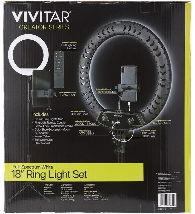 18-Inch LED Ring Light, Adjustable 63-Inch Tripod Stand, with Phone Stand and Wi