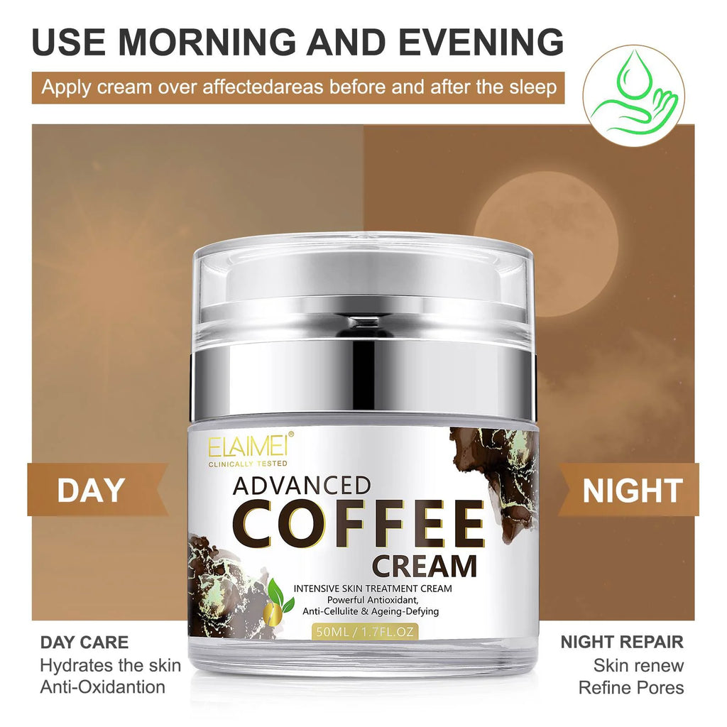 Advanced Coffee Cream for Face, anti Aging Moisturizer for Reducing Wrinkles, Firm, Tighten, Even Skin Tone, Day & Night Cream for Women and Men, 1.7 Fl.Oz