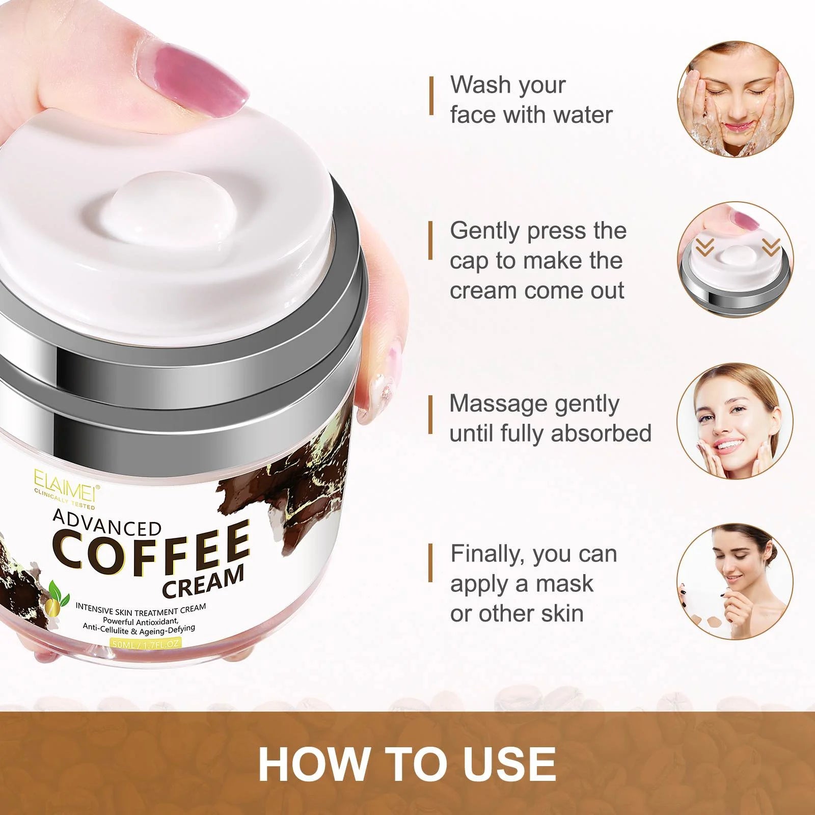 Advanced Coffee Cream for Face, anti Aging Moisturizer for Reducing Wrinkles, Firm, Tighten, Even Skin Tone, Day & Night Cream for Women and Men, 1.7 Fl.Oz