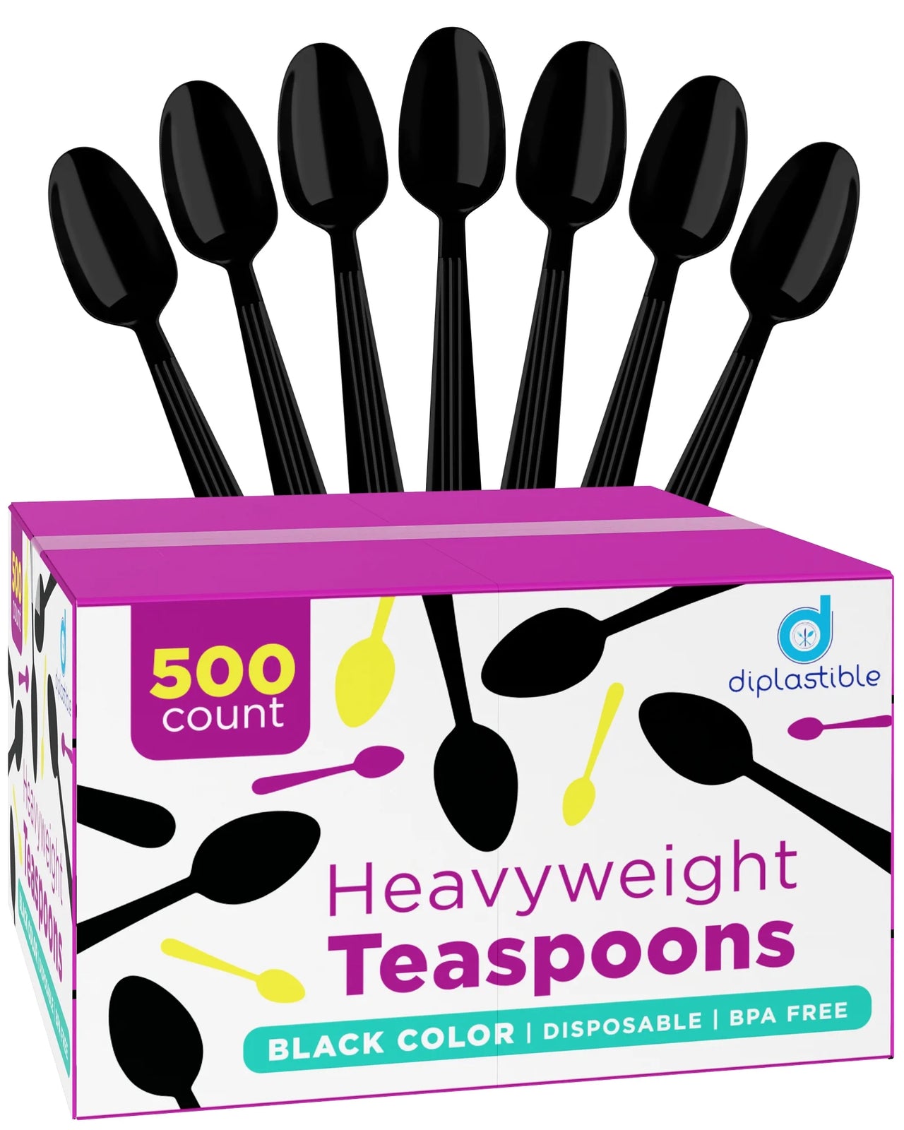 Black Plastic Spoons Heavy Duty - 500 Pack Disposable Tea Spoons - Plastic Cutle