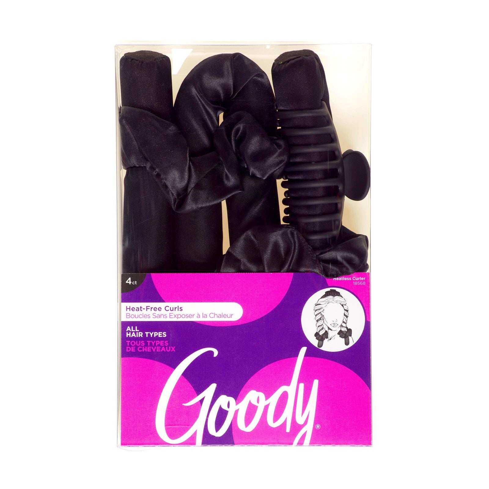 Black Overnight Heatless Hair Curler Set with Claw Clip and Satin Scrunchies, No