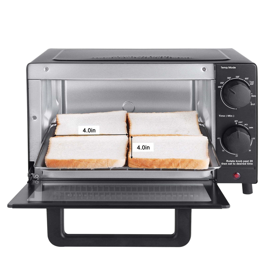 4 Slice Toaster Oven with 3 Settings, Includes Baking Rack and Pan, Black, New