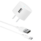 Onn 12W Single USB-A Port Wall Charger with 3Ft Micro-Usb to USB Cable, Foldable Plug, White